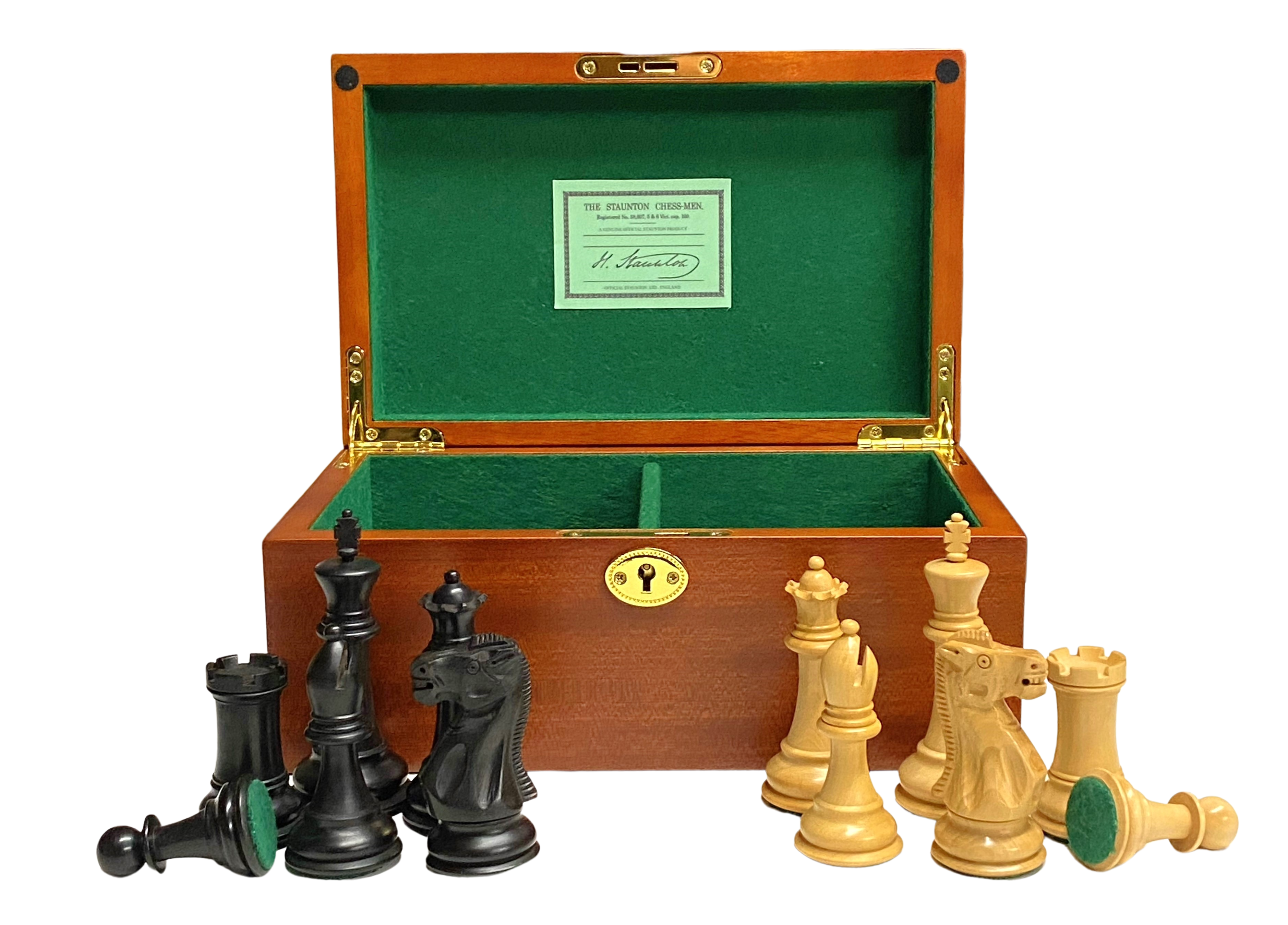Old English Black Chess Pieces & Mahogany Box - Official Staunton™